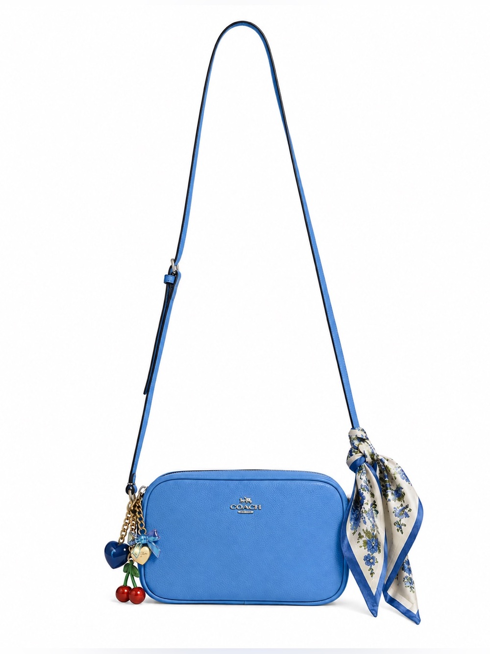 Coach Blue Leather Crossbody Bag | Pebbled Leather Camera Style Silver Hardware